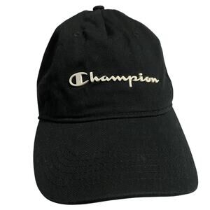 CHAMPION hat black adjustable cotton cap white raised logo Men's Women's